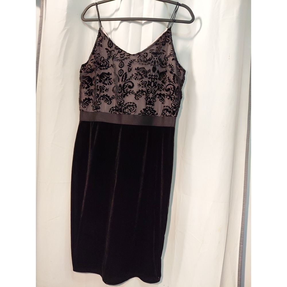 Vintage 90s‎ Y2k Spaghetti Strap Velvet Burnout  Little Black Dress Sz M Holiday